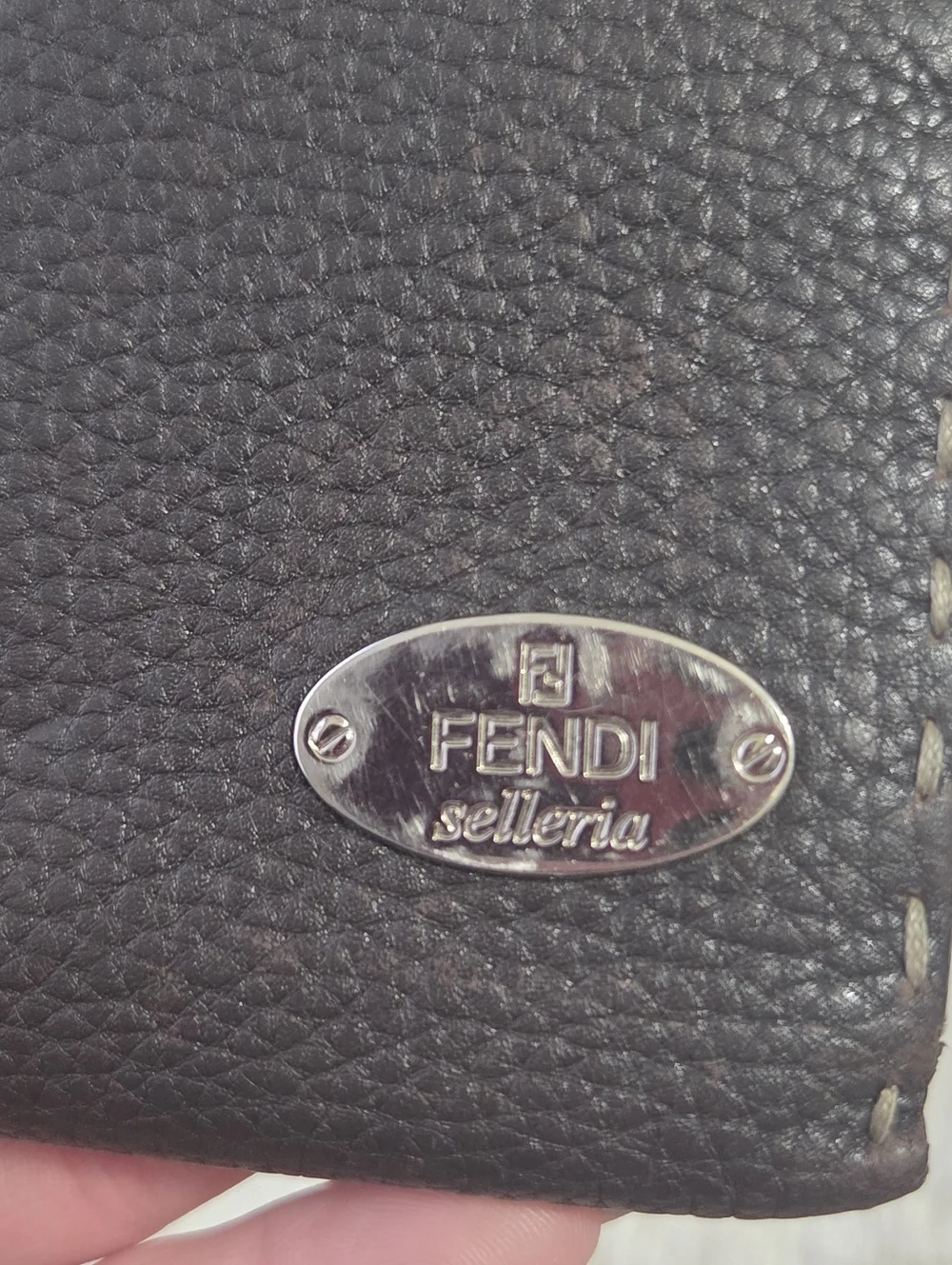 FENDI Dark Brown Selleria Grained Leather Bifold Wallet Saddle Stitch Vtg - Picture 9 of 16